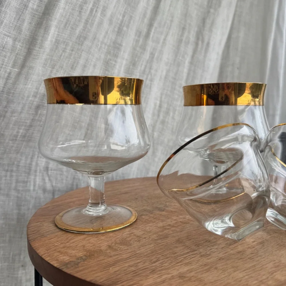 Vintage Iced Seafood Cocktail Glasses Set of 2 Gold Trim MCM Host Serving